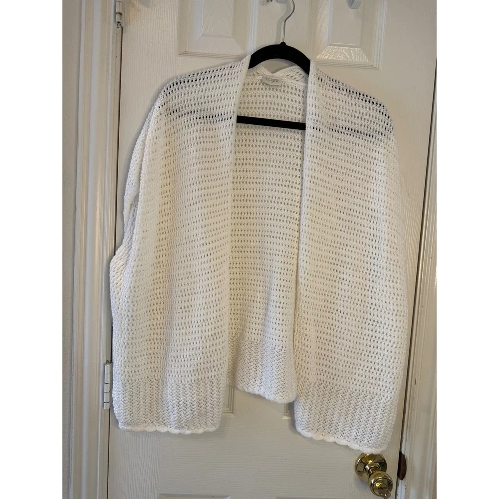 J. Crew White Open Knit Sleeveless Cardigan‎ Coastal Grandma Cotton Sweater